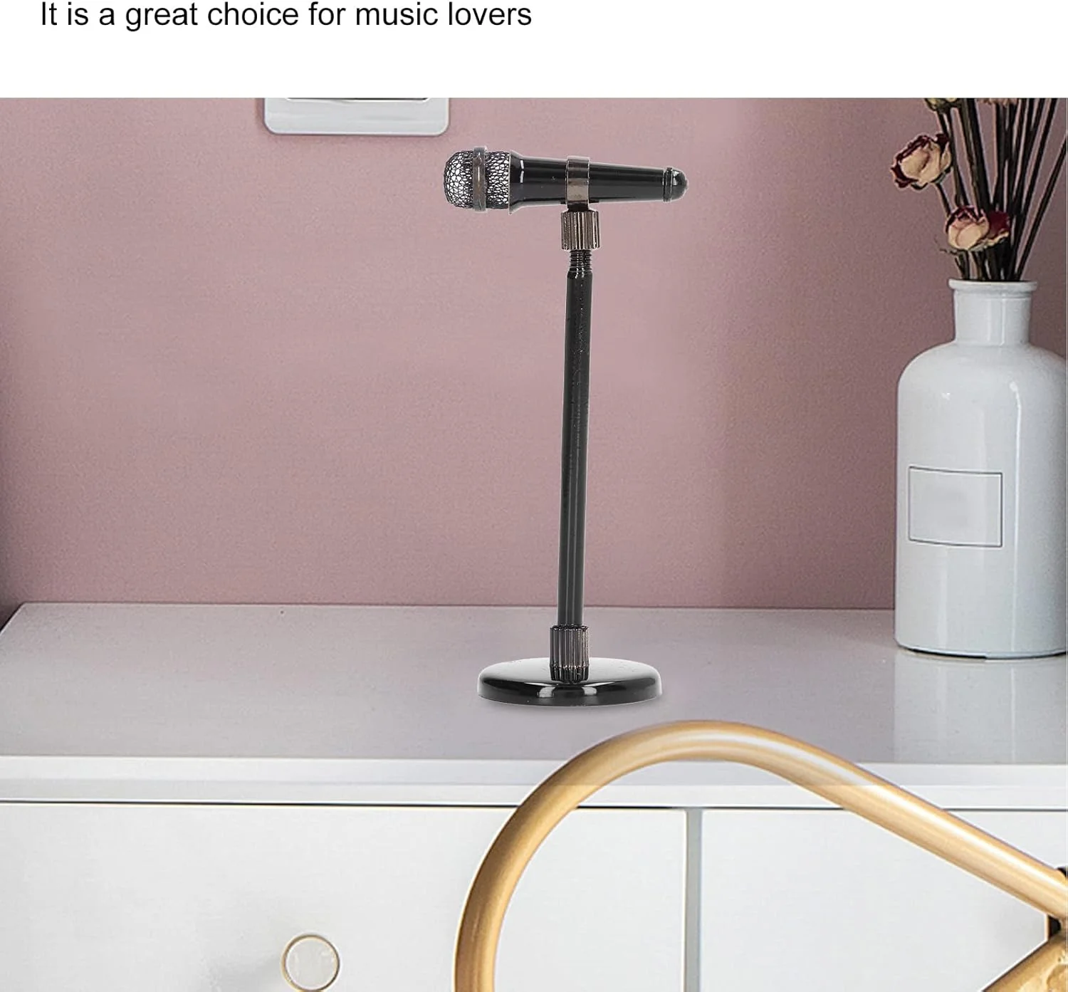 تزئین میکروفون، میکروفون مینیاتوری مسی واقعی، تزئین نمایش سایز مینی برای دکوراسیون منزل (مشکی)