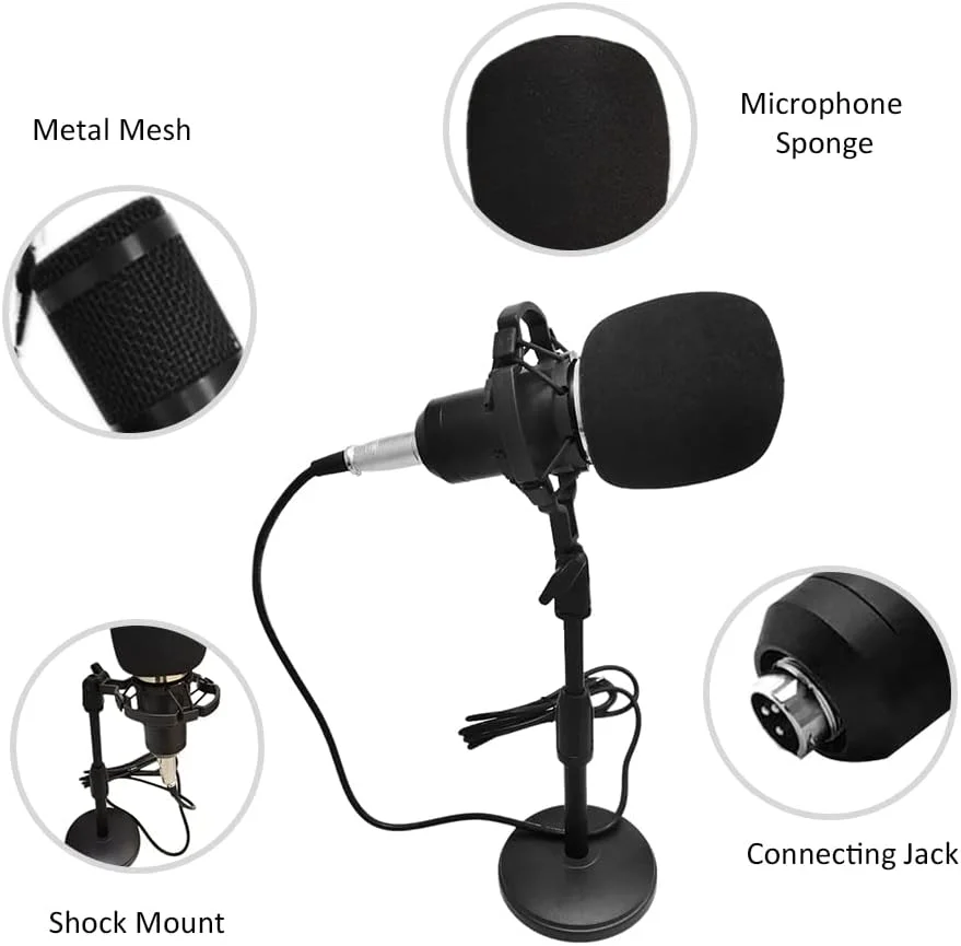 میکروفون کاندنسر BM-800، میکروفون قابل حمل با حساسیت بالا و نویز کم به همراه پایه دایره ای برای کامپیوتر، موبایل، استودیو، پخش زنده و ضبط صدا میکروفون کاندنسر BM-800، میکروفون قابل حمل با حساسیت بالا و نویز کم به همراه پایه دایره ای برای کامپیوتر، موبایل، استودیو، پخش زنده و ضبط صدا