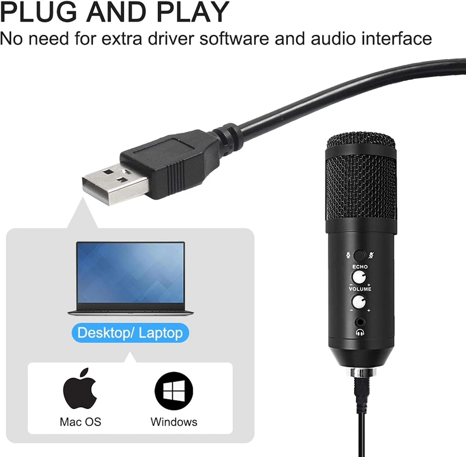 میکروفون USB کاندنسر استریمینگ کاردیوئید، میکروفون پلاگ اند پلی، مناسب برای پادکست و چت