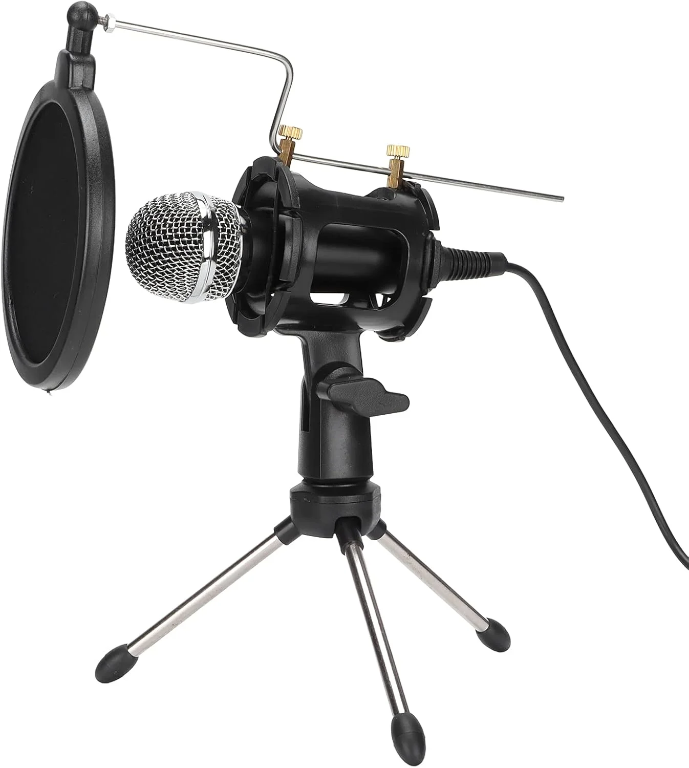 میکروفون با سه پایه، میکروفون ضبط کاندنسر با پلاگ 3.5 میلی متری، میکروفون کامپیوتر + سه پایه تاشو + مجموعه براکت ضد ضربه برای کارائوکه، بازی، پادکست و کنفرانس ویدیویی