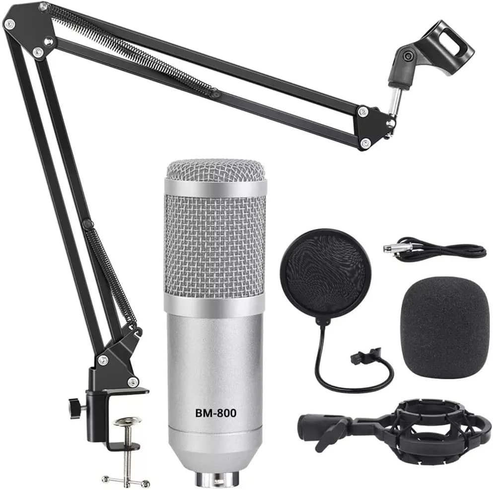 کیت کارت صدای استودیویی میکروفون BM 800 میکروفون کاندنسر پادکست استریمینگ ضبط بازی (رنگ: نقره ای، اندازه: 4.8 * 16 سانتی متر)