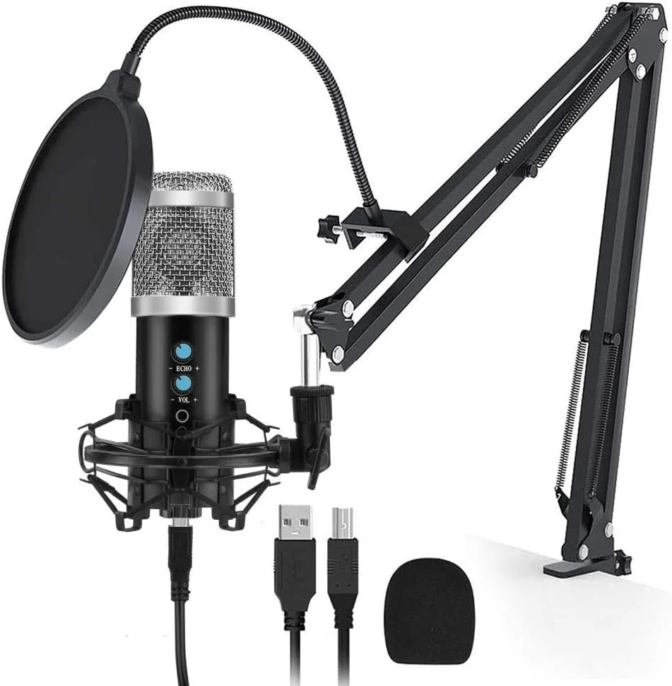 میکروفون USB کاندنسر میکروفون ضبط حرفه ای میکروفون کارائوکه 3.5 میلی متری میکروفون برای لپ تاپ با مجموعه پایه