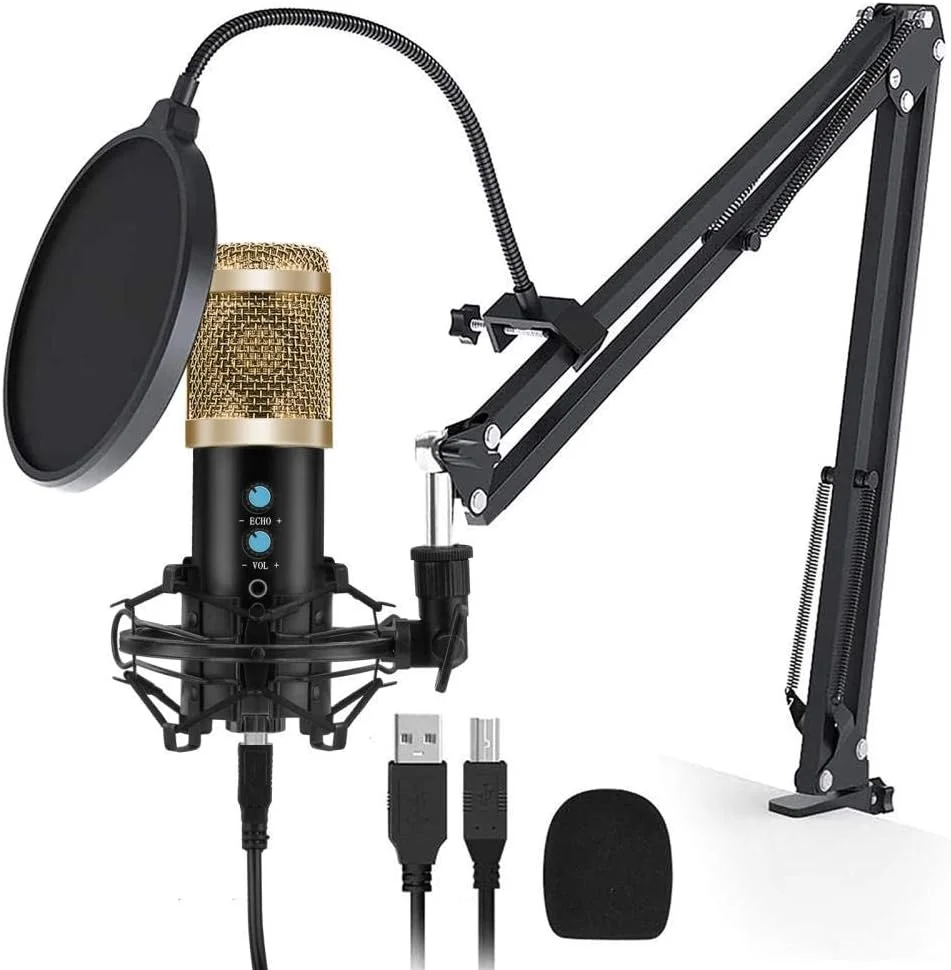 میکروفون USB کاندنسر میکروفون حرفه ای ضبط صدا میکروفون کارائوکه 3.5 میلی متری برای لپ تاپ با پایه