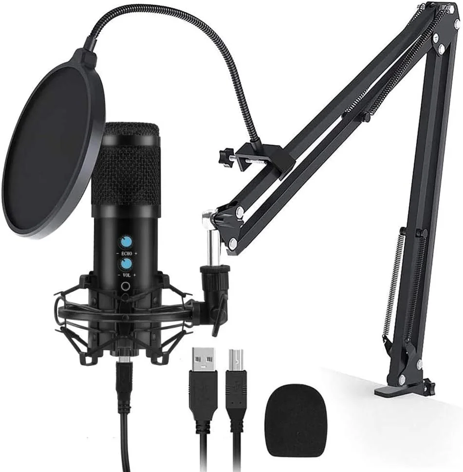 میکروفون USB کاندنسر میکروفون ضبط حرفه ای میکروفون کارائوکه 3.5 میلی متری میکروفون برای لپ تاپ با مجموعه پایه