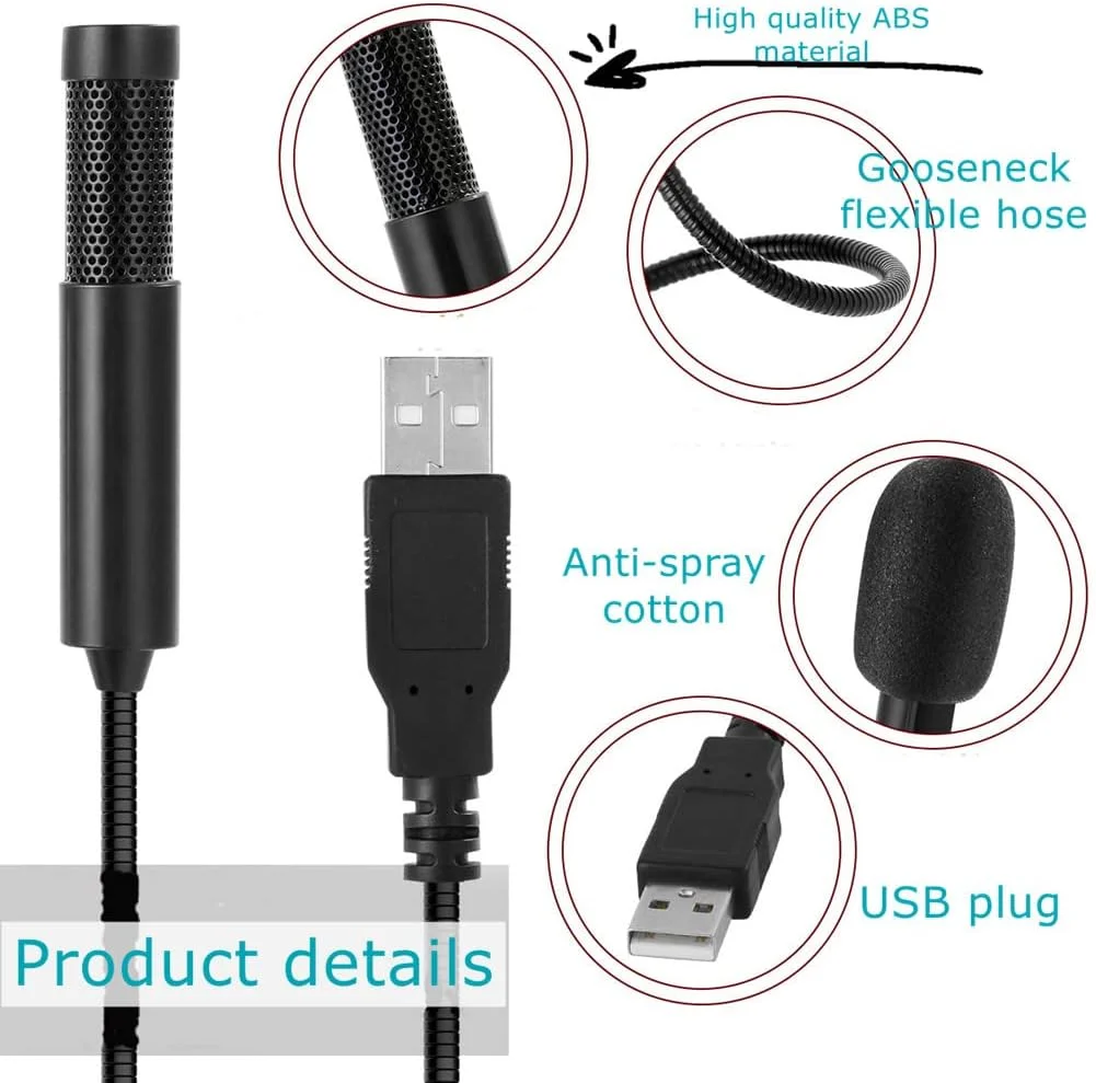 میکروفون سیم دار دوگانه کندانسور گردن غازی مینی ضبط میکروفون کندانسور رابط USB با پنبه ضد اسپری و دستورالعمل