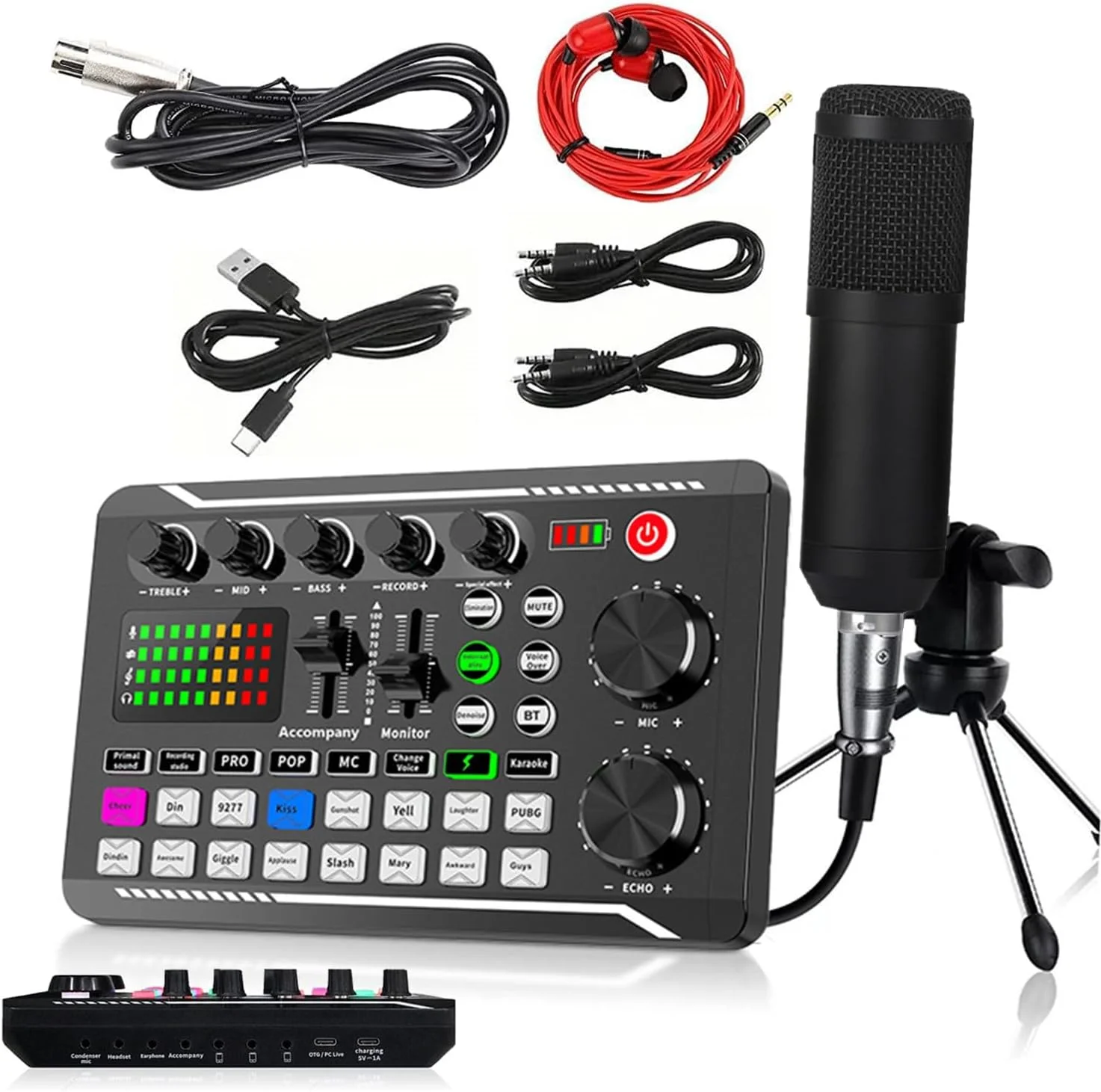 مجموعه میکروفون پادکست BM 800 کندانسور با کیت کارت صدای زنده F998، تجهیزات تغییر صدا و عملکردهای میکسر برای پخش زنده استودیویی موسیقی در رایانه شخصی و تلفن هوشمند