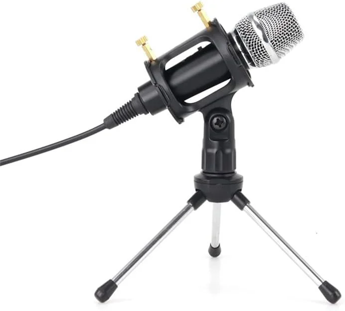 کیت میکروفون کاندنسر با بازوی قیچی‌دار قابل تنظیم، لرزه‌گیر فلزی و پاپ فیلتر دولایه برای ضبط استودیویی و پخش