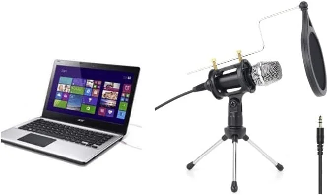 کیت میکروفون کاندنسر با بازوی قیچی‌دار قابل تنظیم، لرزه‌گیر فلزی و پاپ فیلتر دولایه برای ضبط استودیویی و پخش