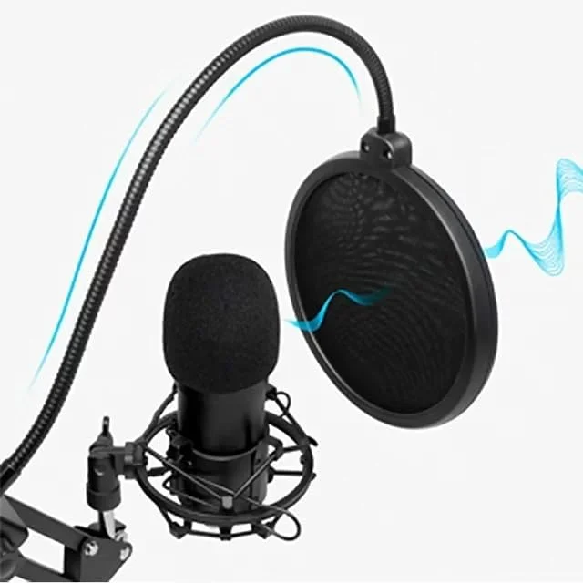 میکروفون کاندنسر، میکروفون USB کاندنسر کاردیوئید فلزی برای ضبط، پادکست، استودیوی خانگی، یوتیوب، مشکی، BM-800