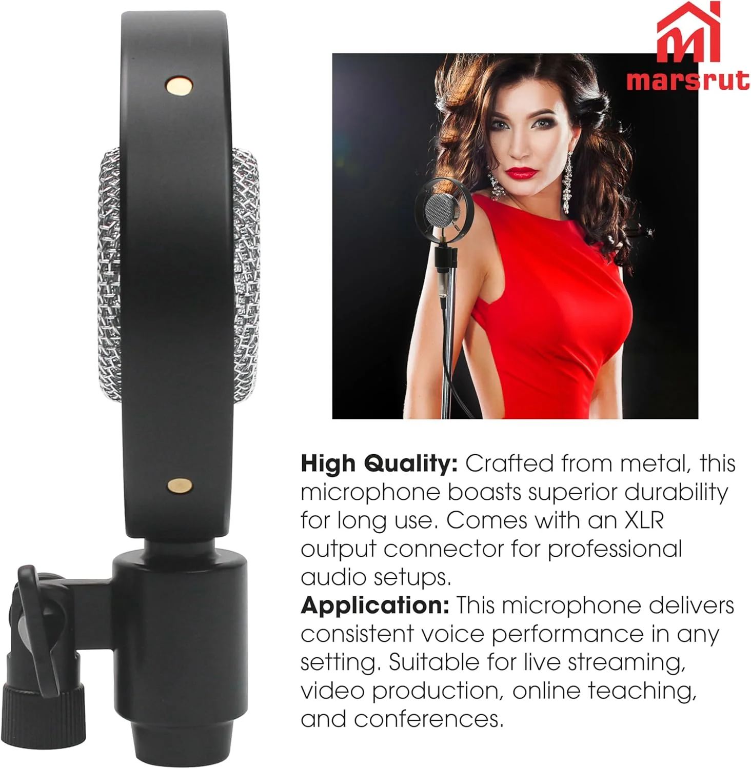 میکروفون کلاسیک وینتیج Marsrut، میکروفون کندانسور دیافراگم بزرگ عتیقه برای سخنرانی تئاتر و جایگزینی صدای زنده، قطر هسته 26 میلی متر