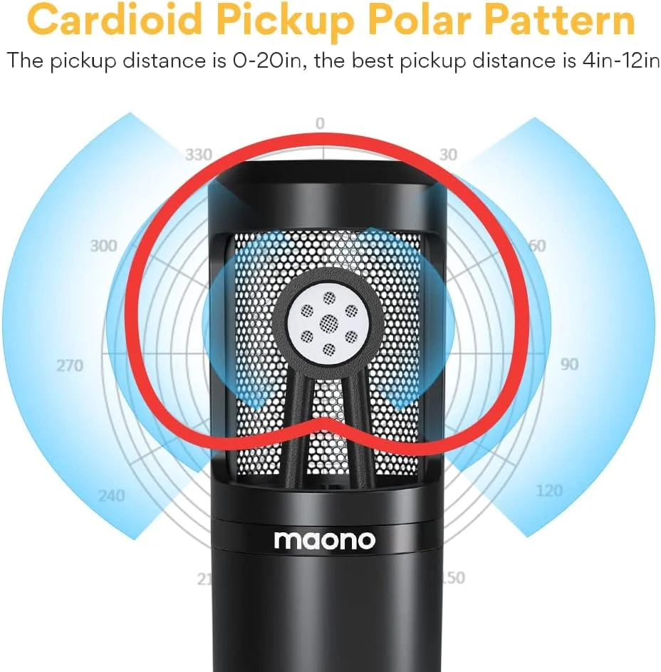 میکروفون USB کاندنسر MAONO Au-Pm360Tr Trs برای ضبط صدا در کامپیوتر و یوتیوب، میکروفون پادکست برای بازی، استودیو، ولاگینگ، مشکی