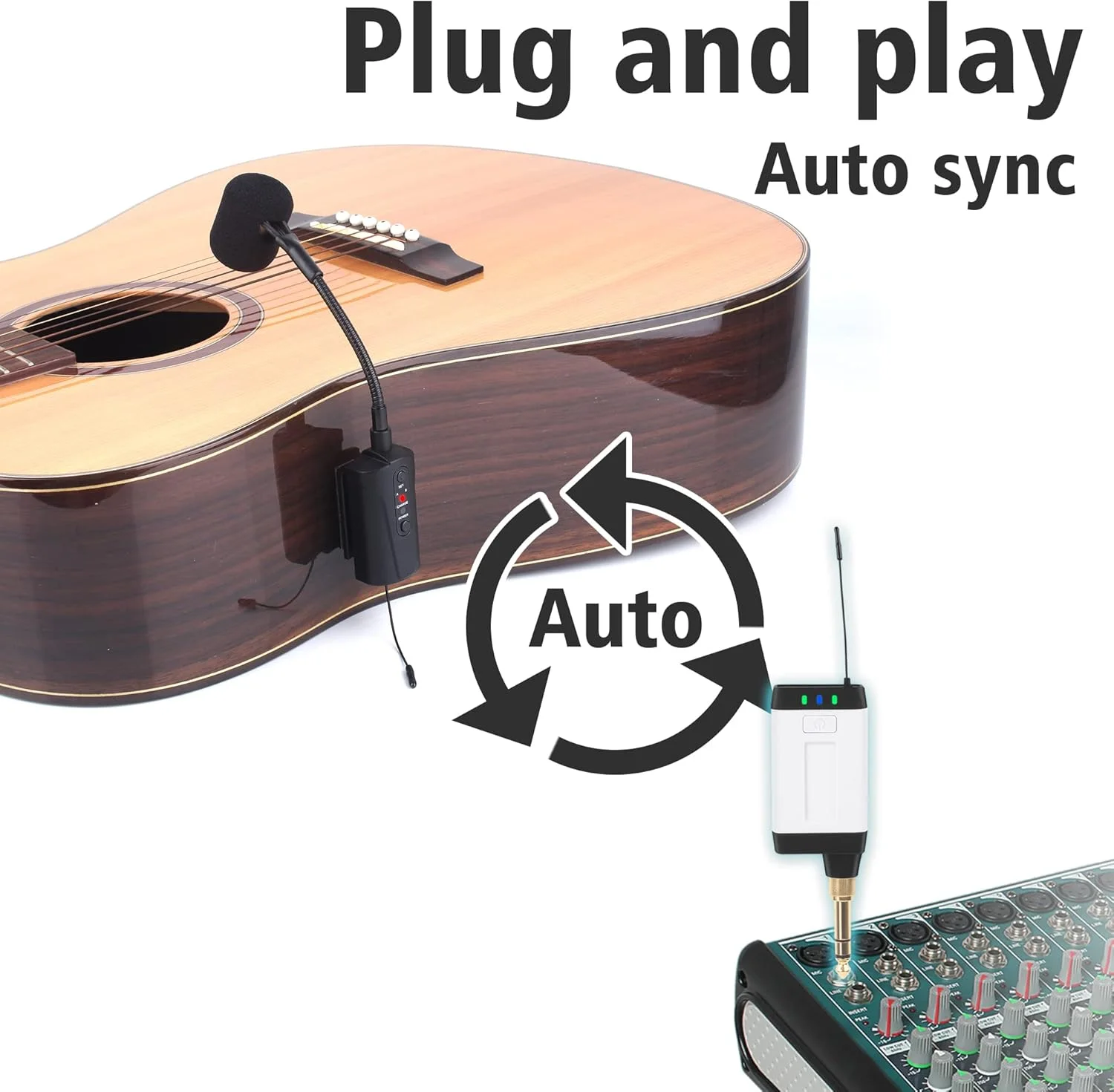 میکروفون دوتایی گیتار Q2/AT-5G، میکروفون بی سیم UHF برای ساز گیتار، سیستم گیرنده و 2 فرستنده کندانسور برای گیتار کلاسیک و آکوستیک