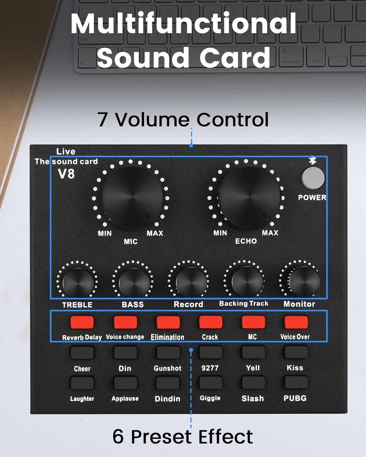 مجموعه تجهیزات پادکست، کارت صدای V8 با میکروفون کاردیوئید BM800، میکروفون استودیویی کاندنسر ایده آل برای پادکست، ضبط، آواز، استریم و بازی