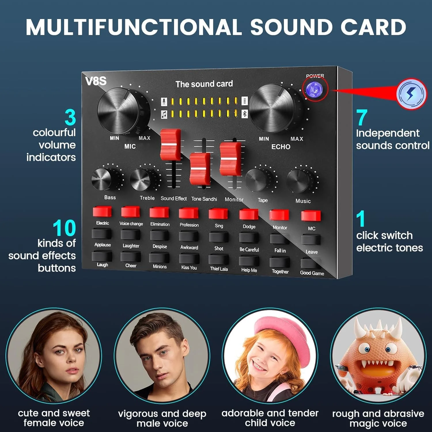 مجموعه تجهیزات پادکست برای 2 نفر، کارت صدای V8K با میکروفون کاردیوئید BM800، میکروفون کاندنسر استودیویی ایده آل برای پادکست، ضبط، آواز، استریم و بازی