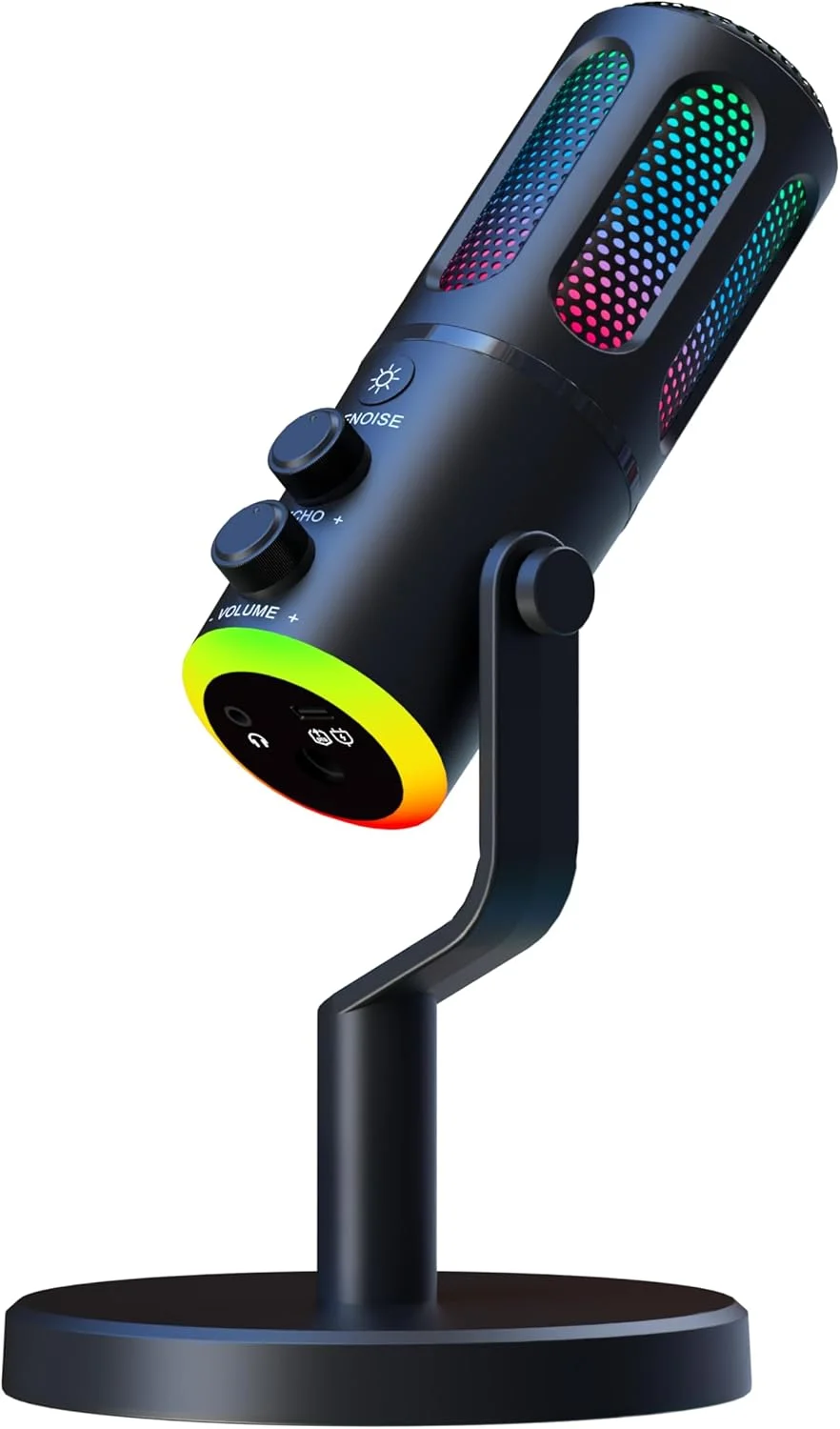 میکروفون USB کاندنسر گیمینگ برای PC، میکروفون استریمینگ کامپیوتر برای پادکست دسکتاپ، با افکت ریورب و قابلیت حذف نویز به همراه نور RGB