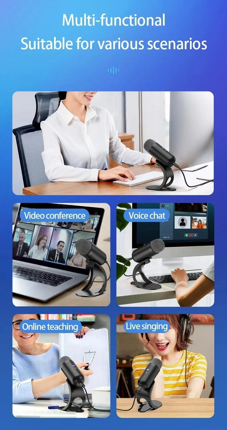 میکروفون USB، میکروفون کاندنسر، میکروفون USB C برای بازی، پادکست، ضبط، استریم، دسکتاپ، آداپتور کیفیت صدای بالا برای تلفن، سازگار با مک و ویندوز