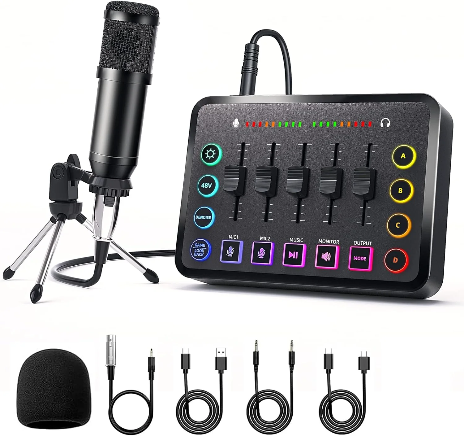 مجموعه تجهیزات پادکست شامل میکسر صدا و میکروفون BM800، ایده آل برای تولید ویدئو، پخش زنده و صداگذاری بازی. سازگار با سیستم عامل ها و نرم افزارهای مختلف.