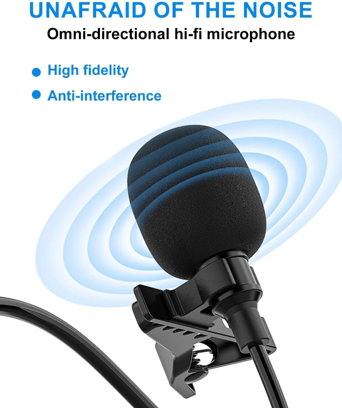 میکروفون یقه‌ای همه‌جانبه با سیم 1.5 متری و فیش 3.5 میلی‌متری، مناسب برای آیفون، اندروید، مصاحبه، پادکست، کنفرانس ویدیویی و یادداشت‌های صوتی