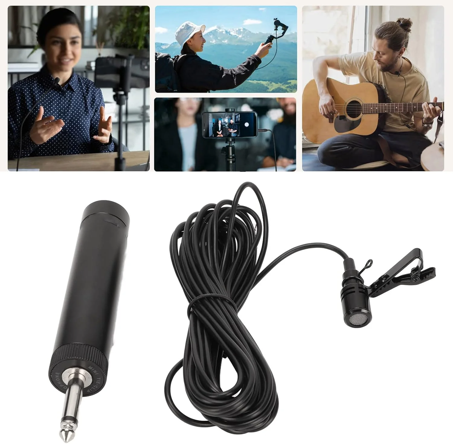 میکروفون یقه‌ای سیم‌دار، میکروفون کندانسور همه جهته با گیره فلزی یقه‌ای، میکروفون یقه‌ای با قابلیت حذف نویز برای ولاگرها و بلاگرها