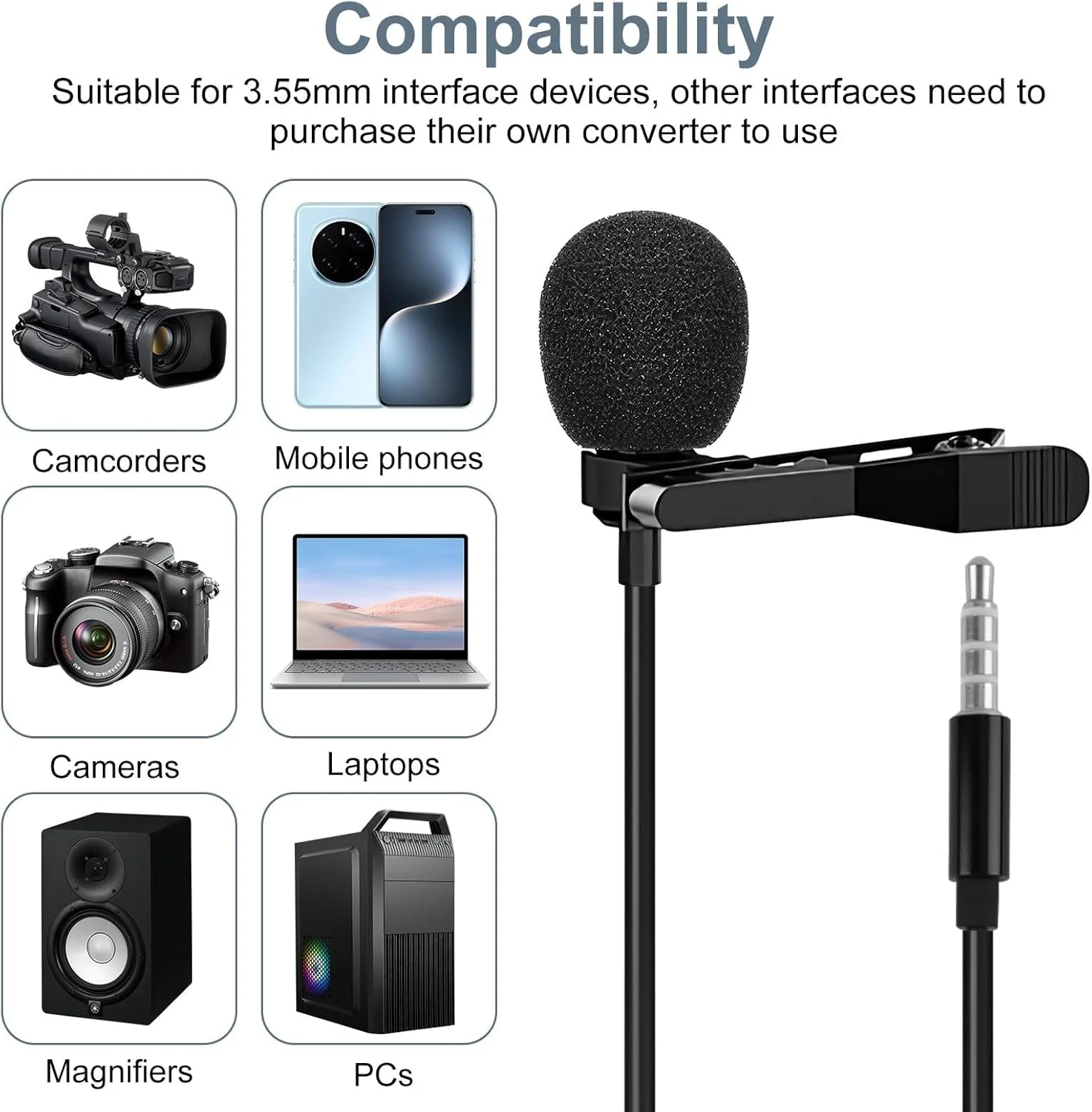 میکروفون یقه‌ای گیره‌ای - میکروفون یقه‌ای همه جهته با کیفیت حرفه‌ای با جک 3.5 میلی‌متری - ضبط کننده صدای کوچک برای مصاحبه، پادکست، دوربین، تلفن، لپ‌تاپ