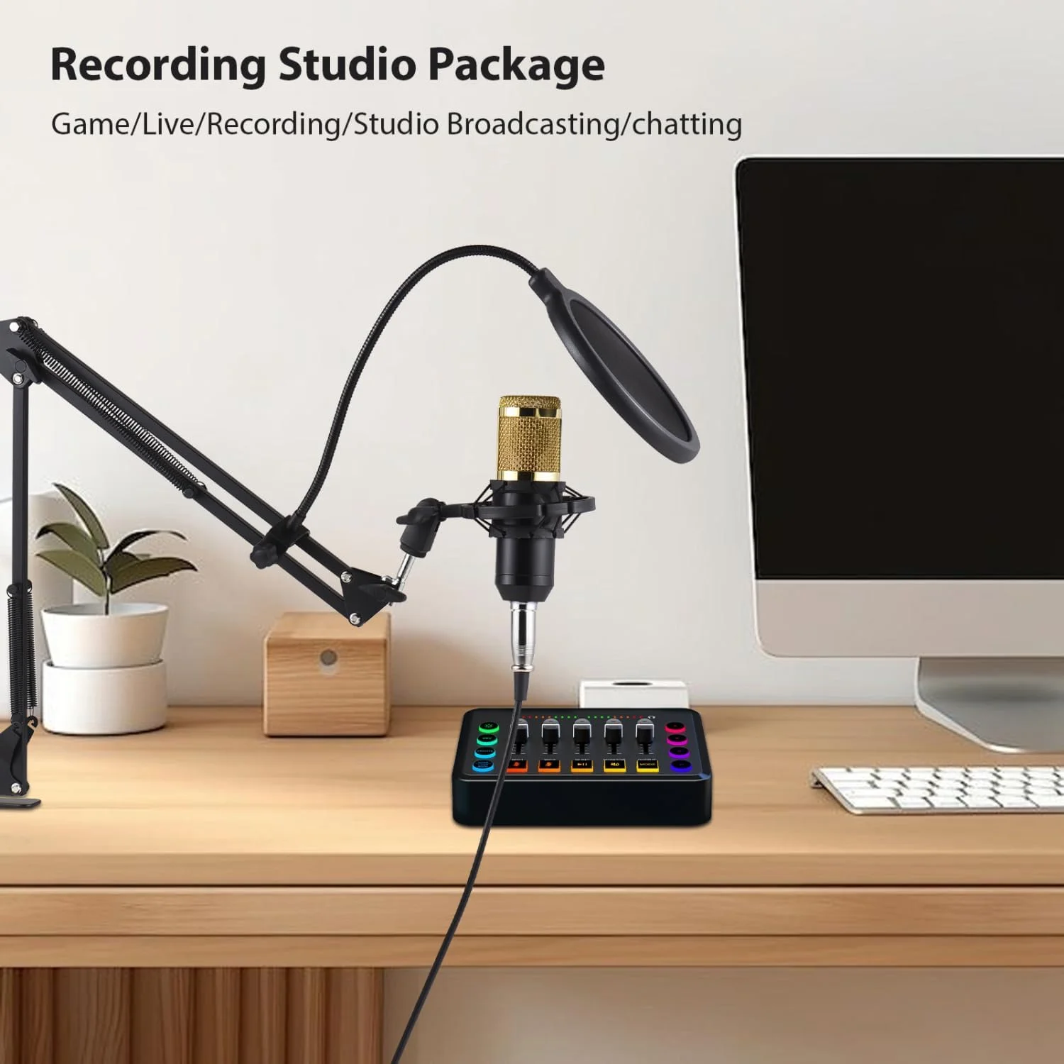 مجموعه تجهیزات پادکست Labymos، میکروفون کاندنسر با کارت صدای زنده 48 ولت، کیت میکروفون پادکست Plug and Play برای پخش زنده، آواز خواندن و بازی