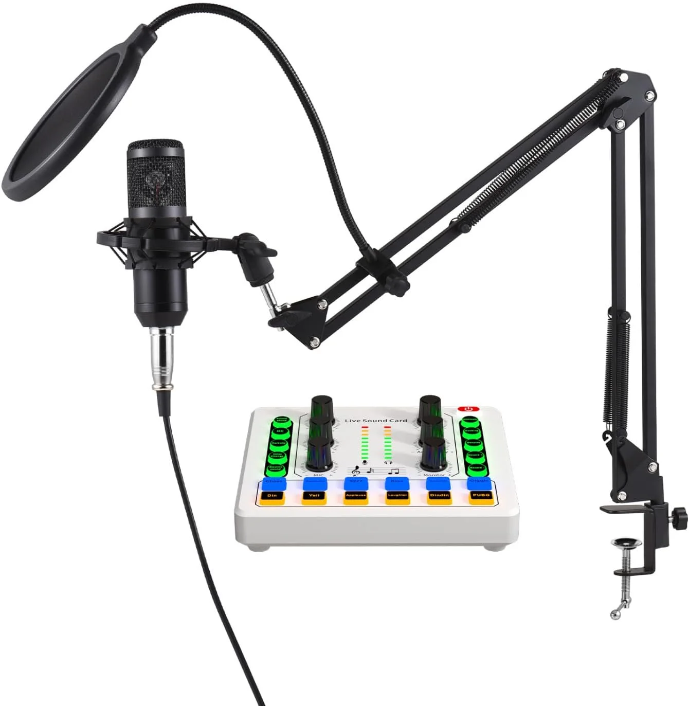 مجموعه تجهیزات پادکست Labymos شامل میکروفون کاندنسر با کارت صدای زنده، کیت میکروفون پادکست Plug and Play، کارت صدای زنده برای پخش زنده، آواز و بازی