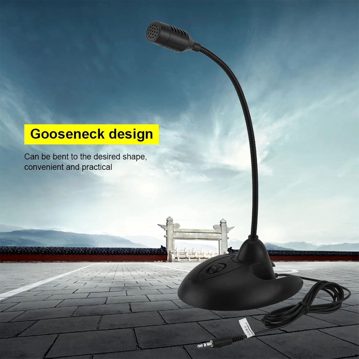 میکروفون رومیزی سیم دار گردن غازی، میکروفون استریو کارائوکه رومیزی گردن غازی انعطاف پذیر برای کارائوکه، کنفرانس، ضبط صدا استودیویی (مشکی)