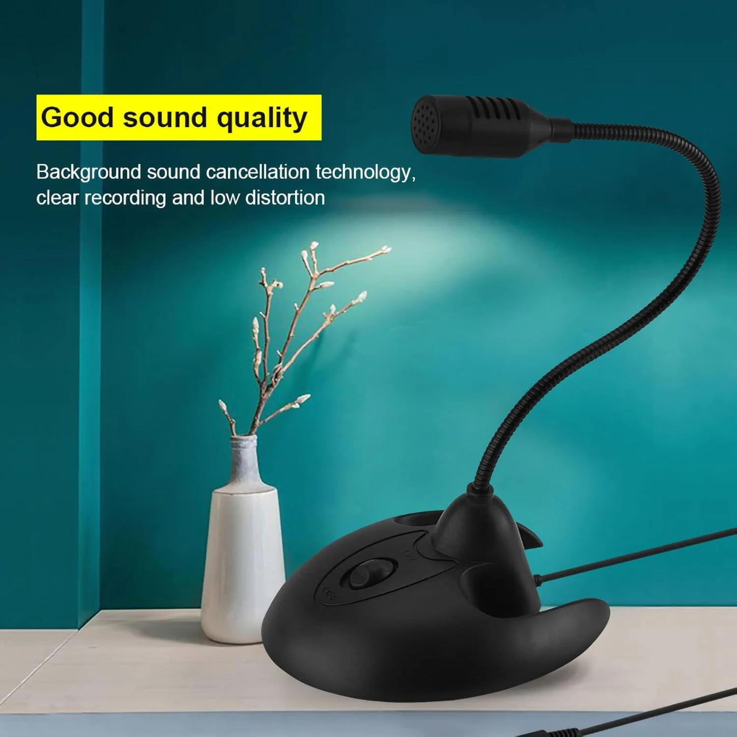 میکروفون رومیزی سیم دار گردن غازی، میکروفون استریو کارائوکه رومیزی گردن غازی انعطاف پذیر برای کارائوکه، کنفرانس، ضبط صدا استودیویی (مشکی)