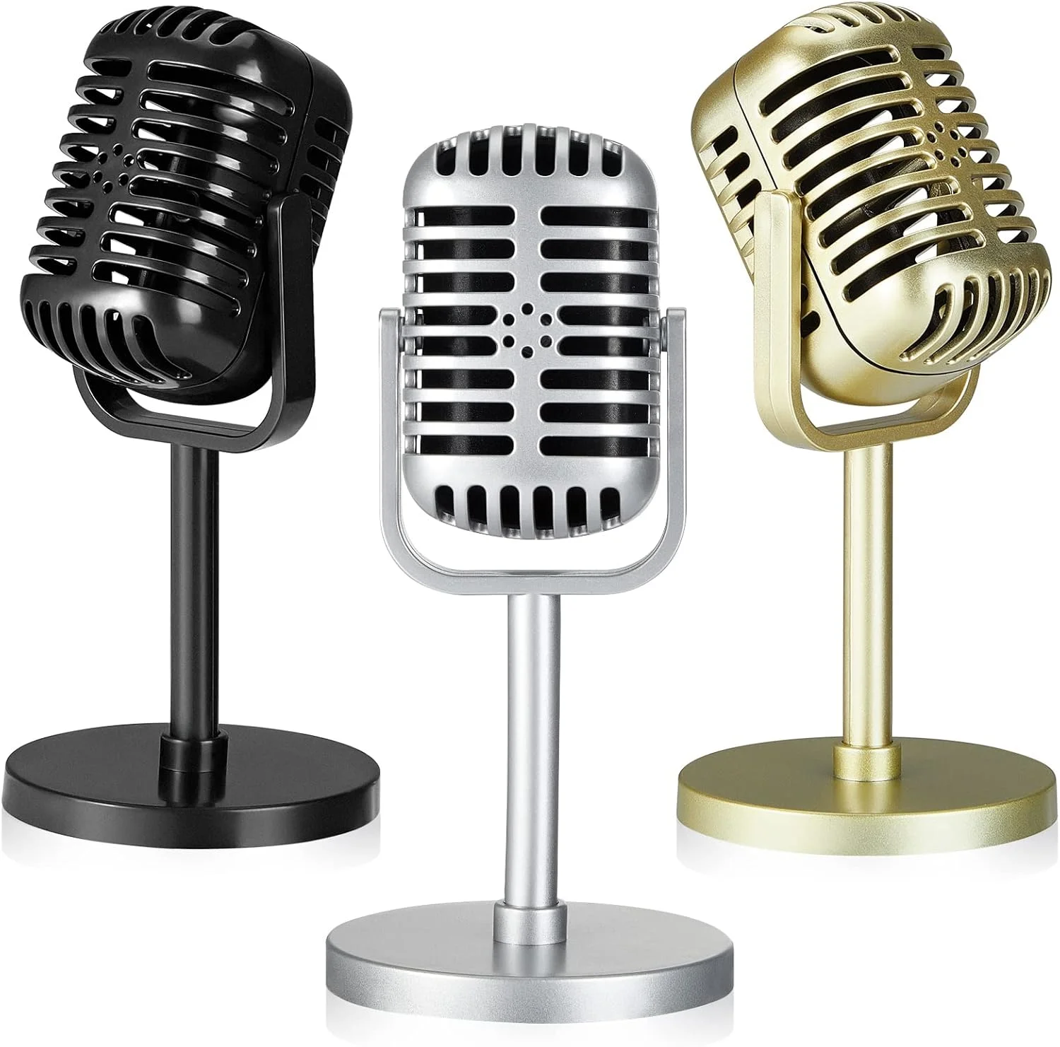مدل میکروفون رترو Konohan، 3 عدد، میکروفون پلاستیکی تزئینی قدیمی، دکور میز استیج، میکروفون تزئینی عتیقه برای مهمانی، بازی نقش آفرینی، رنگ های متنوع، 16.5x8x8 سانتی متر