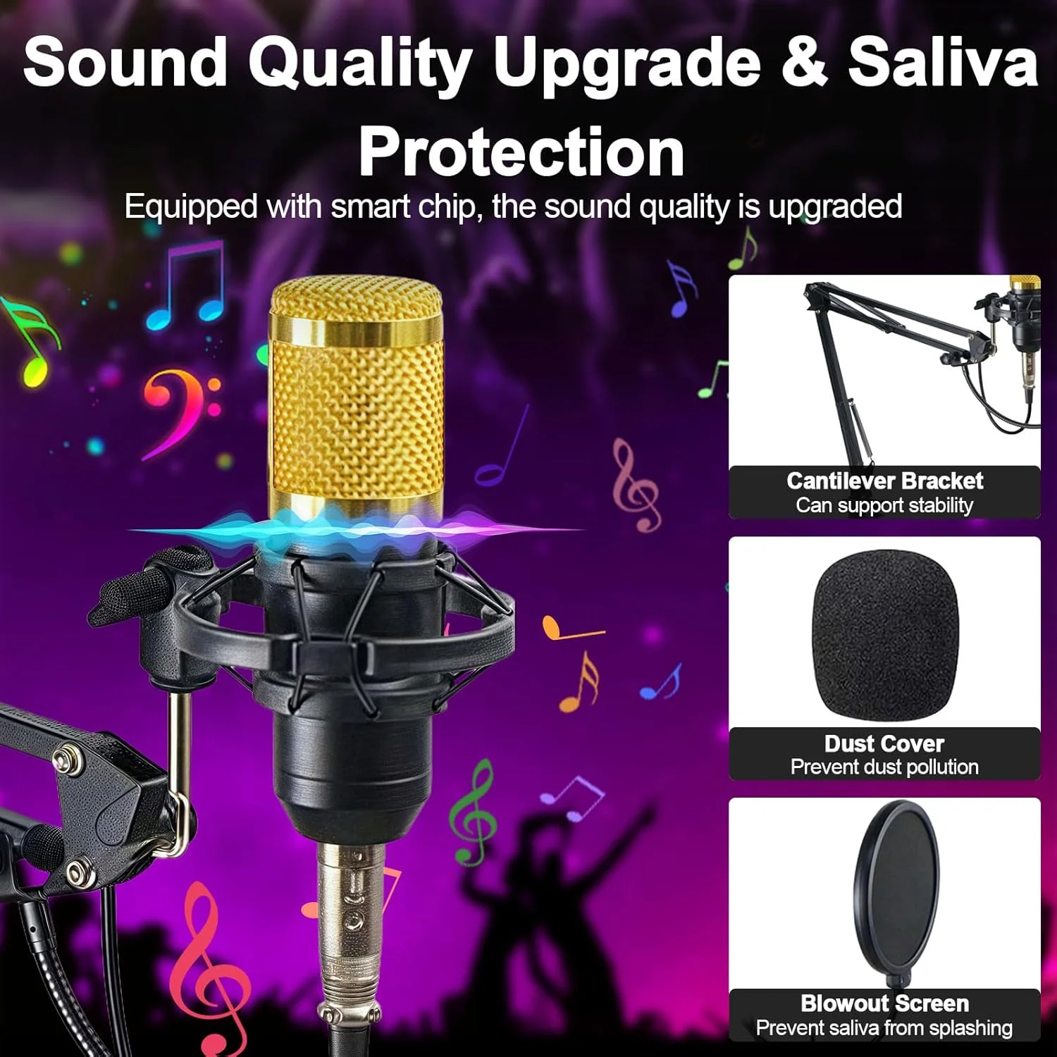 مجموعه تجهیزات پادکست، BM800 کندانسور، کارت صدا با بازوی میکروفون، کارت صدا، 5 حالت صدا و میکسر DJ مناسب برای ضبط، بازی، پخش و استریم (سازگار با کامپیوتر/لپ تاپ/تلفن)