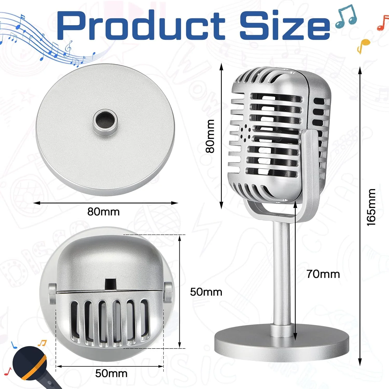 مدل میکروفون رترو Konohan، 3 عدد، میکروفون پلاستیکی تزئینی قدیمی، دکور میز استیج، میکروفون تزئینی عتیقه برای مهمانی، بازی نقش آفرینی، رنگ های متنوع، 16.5x8x8 سانتی متر