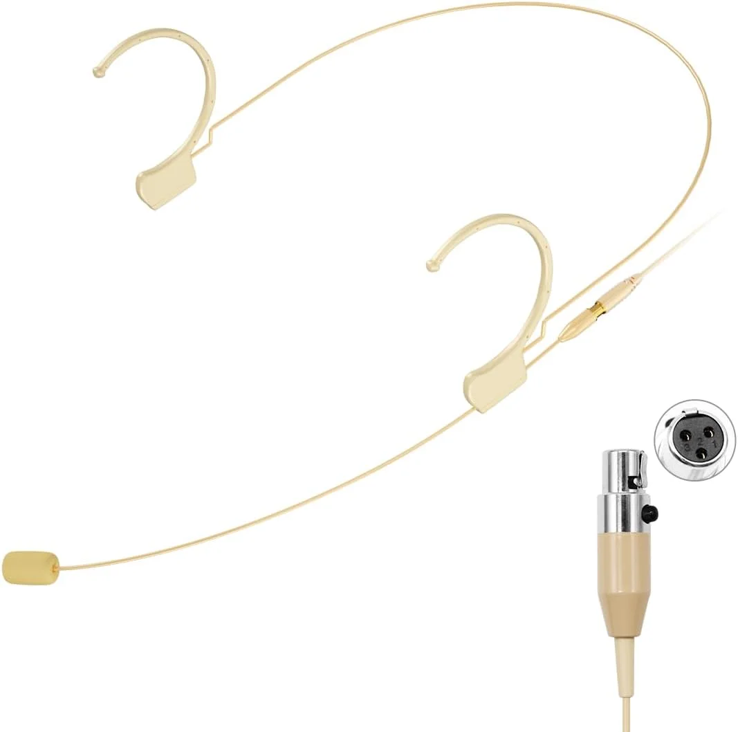 میکروفون هدست بژ KIMAFUN، میکروفون کندانسور حرفه ای روی گوشی سازگار با فرستنده های کمری بی سیم AKG، ایده آل برای اجراهای صحنه، میزبانی، تدریس، سخنرانی عمومی، HC-810