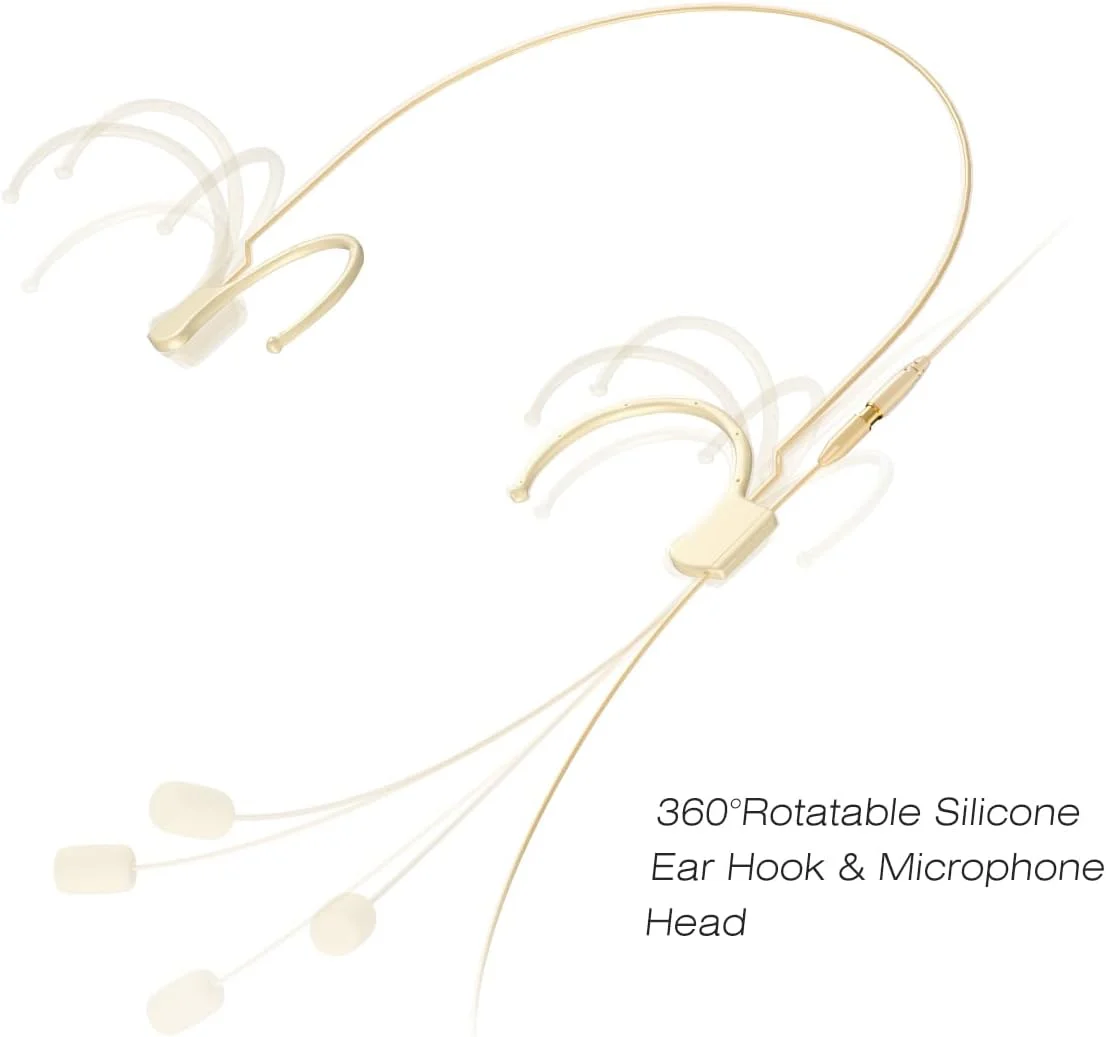 میکروفون هدست بژ KIMAFUN، میکروفون کندانسور حرفه ای روی گوشی سازگار با فرستنده های کمری بی سیم AKG، ایده آل برای اجراهای صحنه، میزبانی، تدریس، سخنرانی عمومی، HC-810