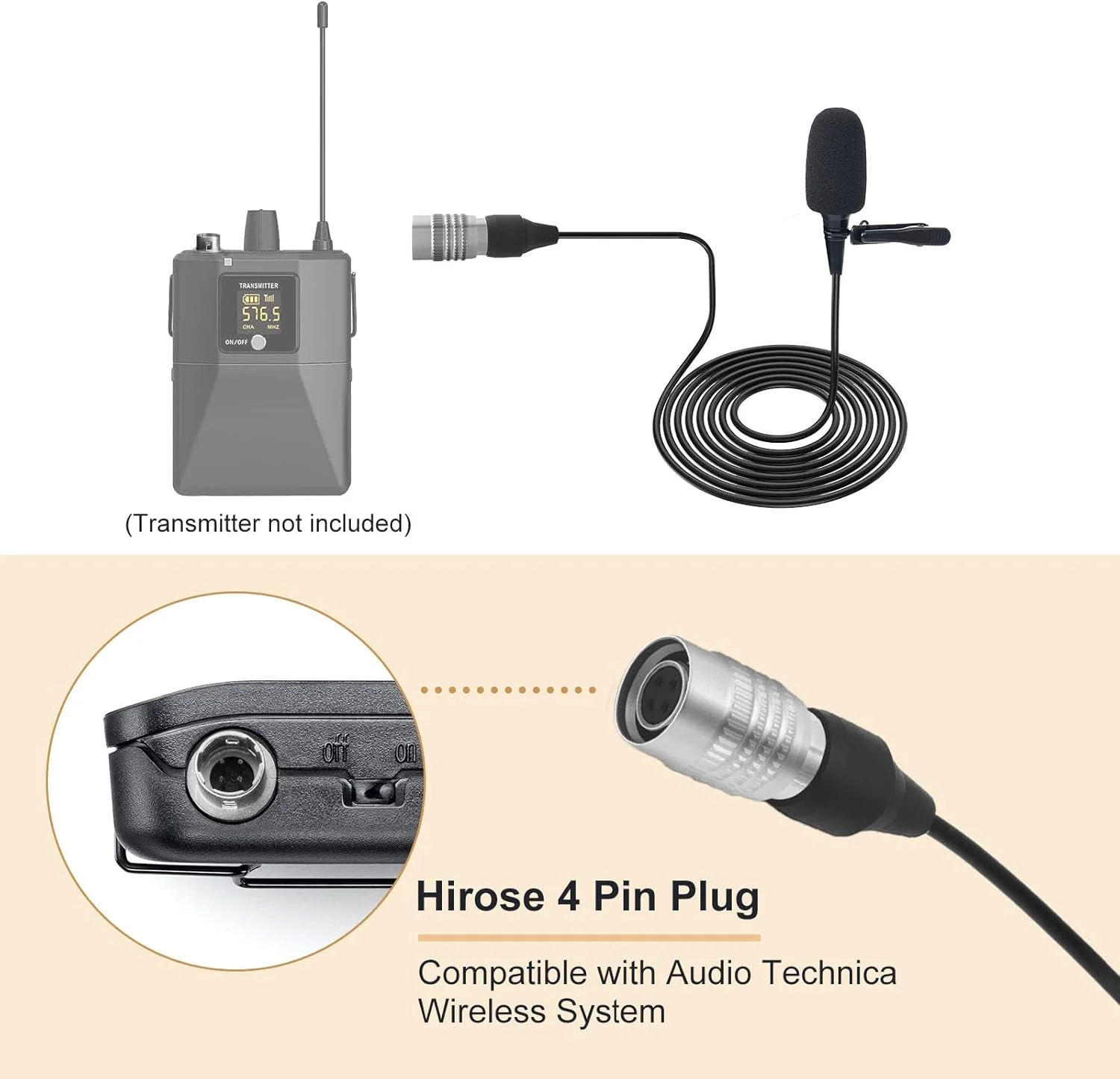 میکروفون یقه ای گیره دار - میکروفون خازنی کاردیوئید یقه ای سازگار با سیستم های بی سیم Audio Technica، ایده آل برای سخنرانی ها، بازیگران، تئاتر، پادکست ها