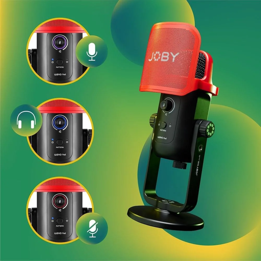 میکروفون USB کاندنسر JOBY Wavo POD برای استریمینگ و پادکست، با کنترل‌های قطع و وصل صدا و بهره، مانیتورینگ زنده، اتصال آسان برای PC و Mac، میکروفون ASMR، میکروفون‌های کاندنسر