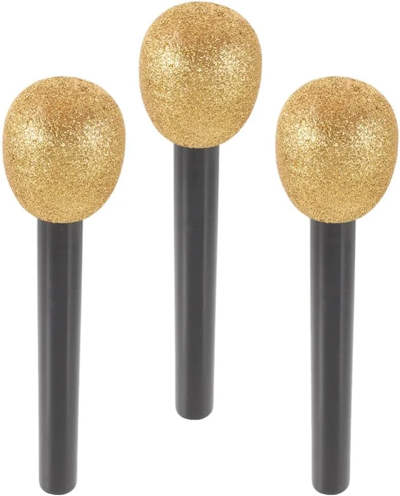 3 عدد میکروفون پلاستیکی تزئینی: میکروفون دکوری کارناوال، شبیه سازی مصنوعی برای اجرای صحنه، عکاسی، سخنرانی