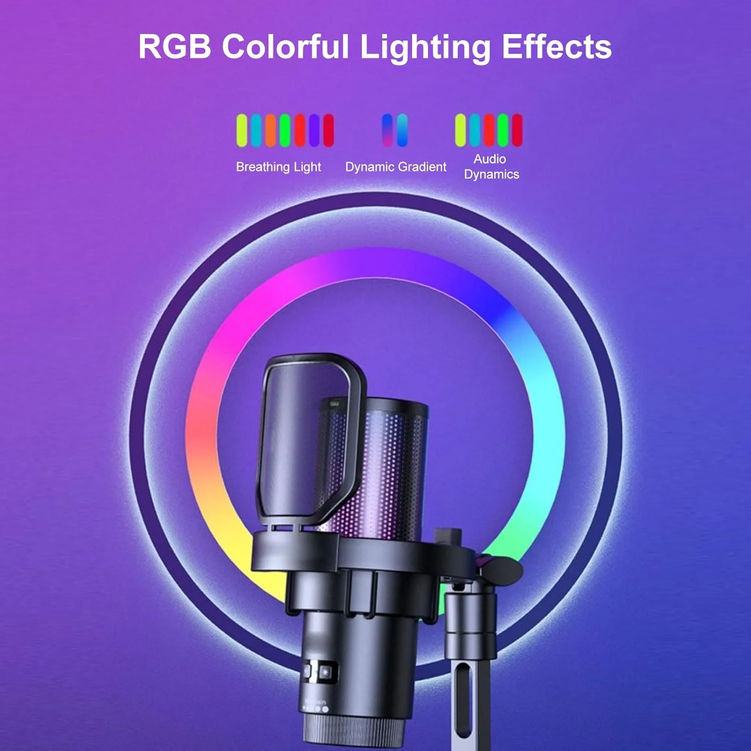 میکروفون USB بی سیم Jectse EJoy Uni Pro با قابلیت کاهش نویز تک کلیدی و نورپردازی RGB پویا برای پخش زنده، میکروفون کاندنسر گیمینگ برای گیمرها/استریمرها - قرمز