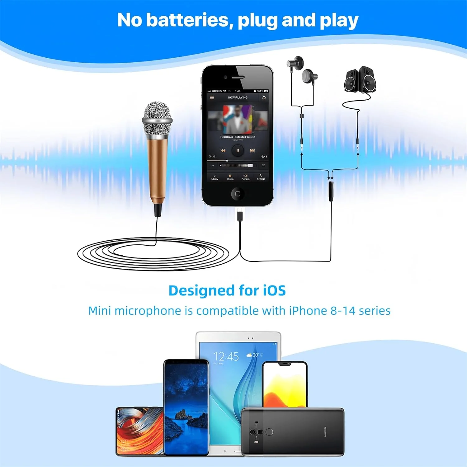 میکروفون مینیاتوری برای آیفون، میکروفون کوچک، میکروفون ASMR، قابل استفاده برای آواز خواندن، ضبط ویدیو یا صدا، تماس های صوتی، یوتیوب، وبلاگ (طلایی رز)