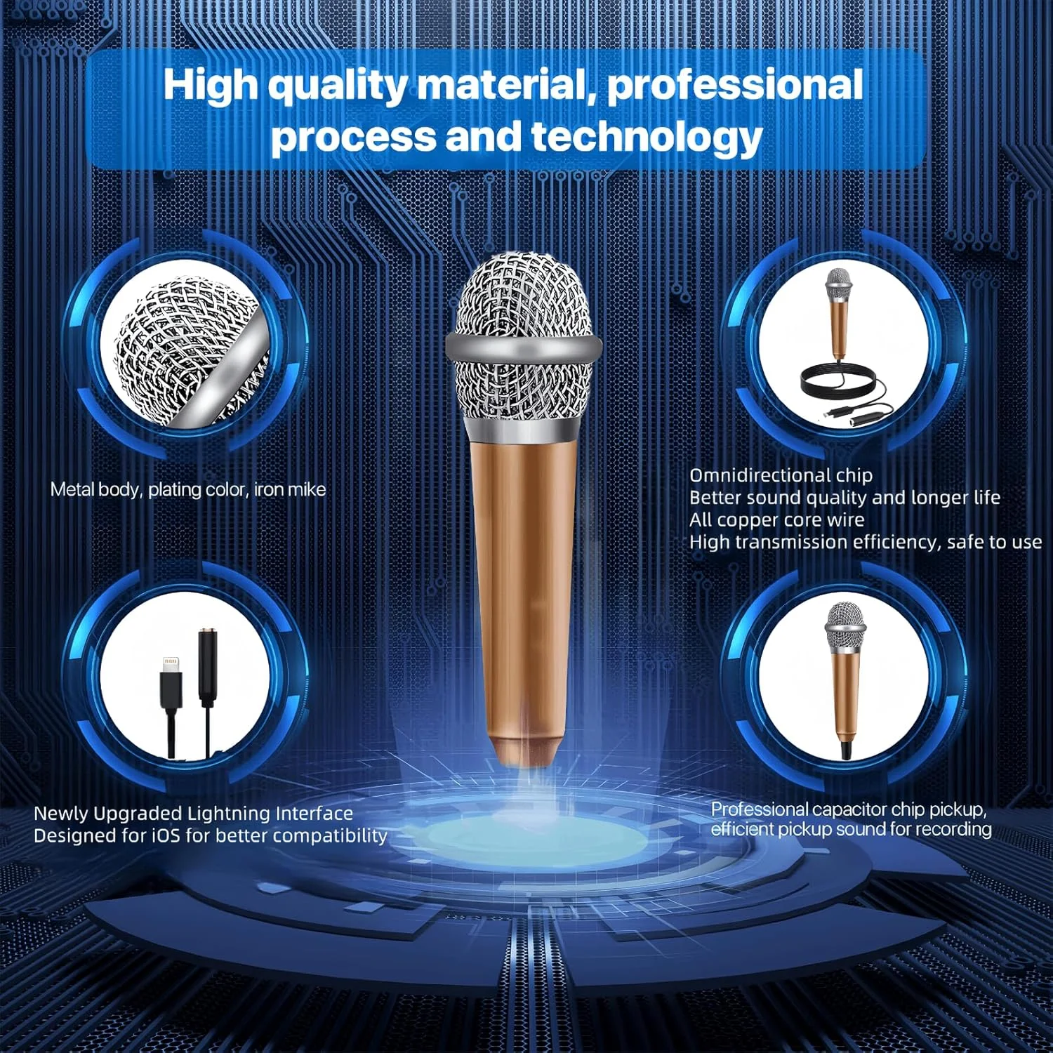 میکروفون مینیاتوری برای آیفون، میکروفون کوچک، میکروفون ASMR، قابل استفاده برای آواز خواندن، ضبط ویدیو یا صدا، تماس های صوتی، یوتیوب، وبلاگ (طلایی رز)