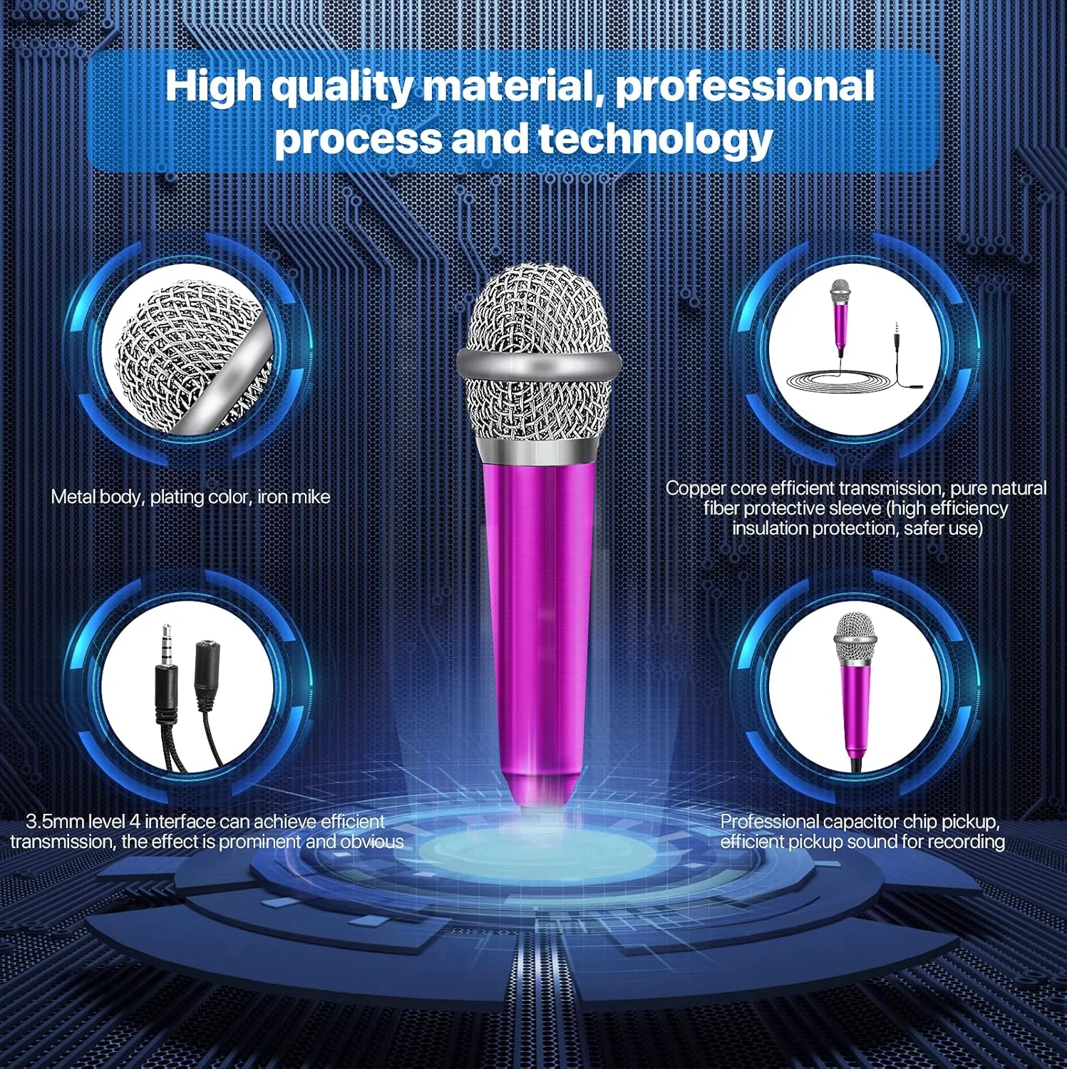 میکروفون مینی - میکروفون کوچک ASMR و کارائوکه برای ضبط صدا، چت و آواز خواندن در آیفون، اندروید و کامپیوتر (قرمز گل رز)