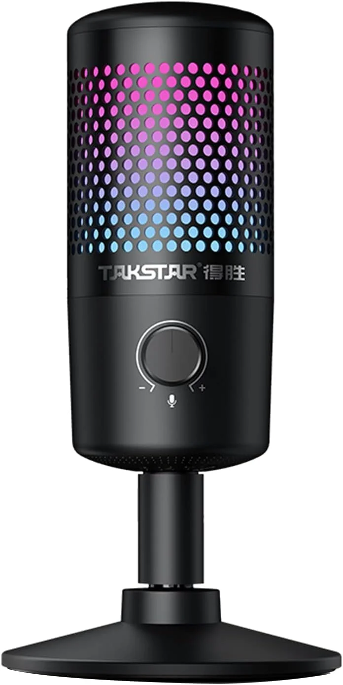 میکروفون دیجیتال USB ایرومی GX1 با نور RGB، میکروفون کاندنسر کاردیوئید سیم دار رومیزی با قابلیت اتصال آسان، دارای پایه ضد لرزش، دکمه قطع صدا و کاهش نویز برای تدریس آنلاین، چت و استریم بازی