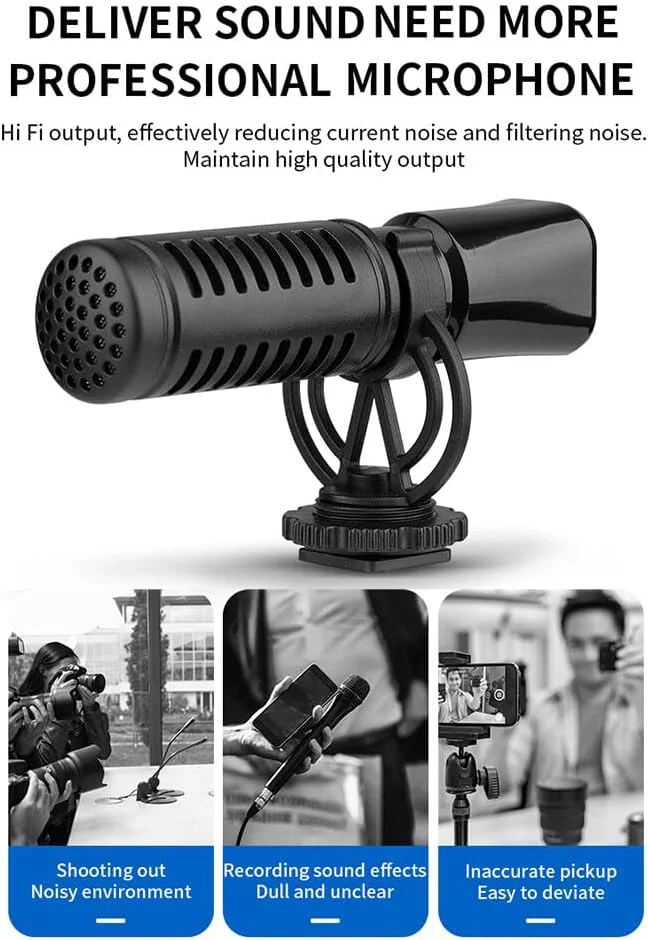 میکروفون مینی کاردیوئید کاندنسر Irovami با لرزه‌گیر و بادگیر، پلاگ 3.5 میلی‌متری TRRS برای ولاگ، پخش زنده و ویدیو در تلفن هوشمند