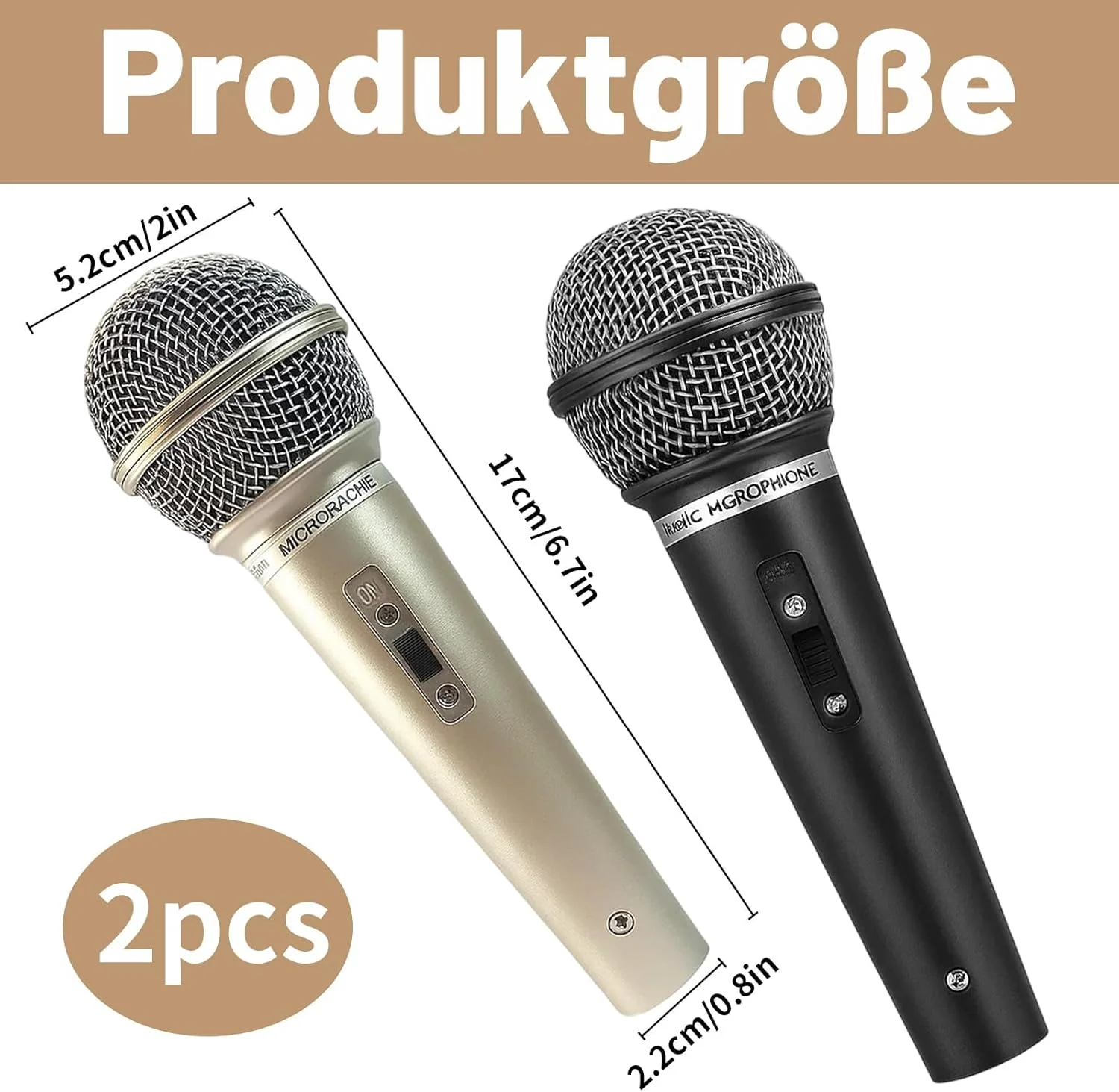 میکروفون اسباب بازی کودکانه، بسته 2 عددی میکروفون اسباب بازی برای کودکان، وسایل بازی نقش آفرینی برای جشن تولد، اجراهای صحنه ای و جشن های خانوادگی، میکروفون پلاستیکی 17 سانتی متری