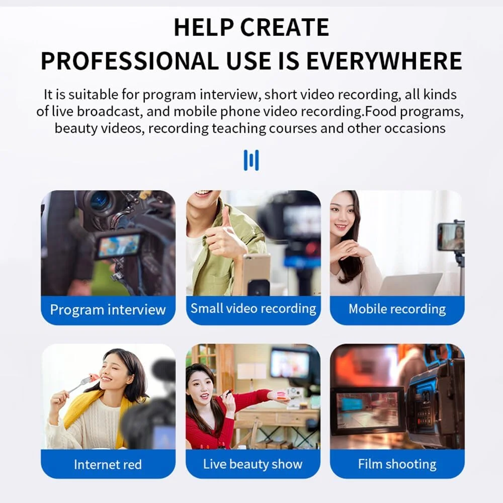 میکروفون مینی کاردیوئید کاندنسر Irovami با لرزه‌گیر و بادگیر، پلاگ 3.5 میلی‌متری TRRS برای ولاگ، پخش زنده و ویدیو در تلفن هوشمند