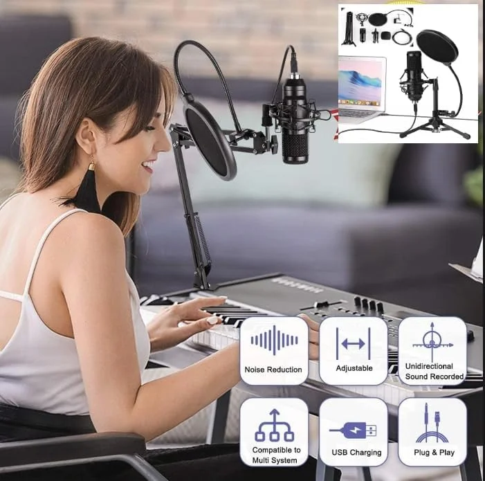 میکروفون جاناه، کیت کاندنسر کاردیوئید USB، بسته کامل برای ضبط کامپیوتر، استریم و بازی