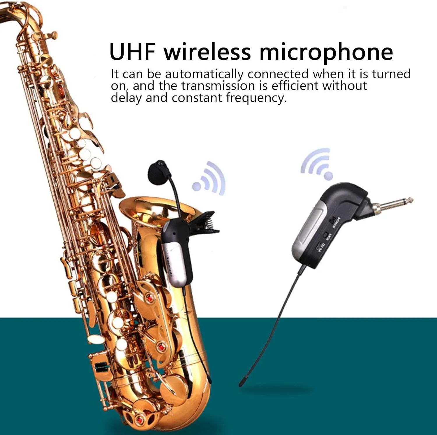 میکروفون سازهای بادی بی سیم UHF، میکروفون گیره ای 360 درجه چرخان برای ساکسیفون، میکروفون کندانسور کاردیوئید UHF برای ساکسیفون ترومپت کلارینت ویولن