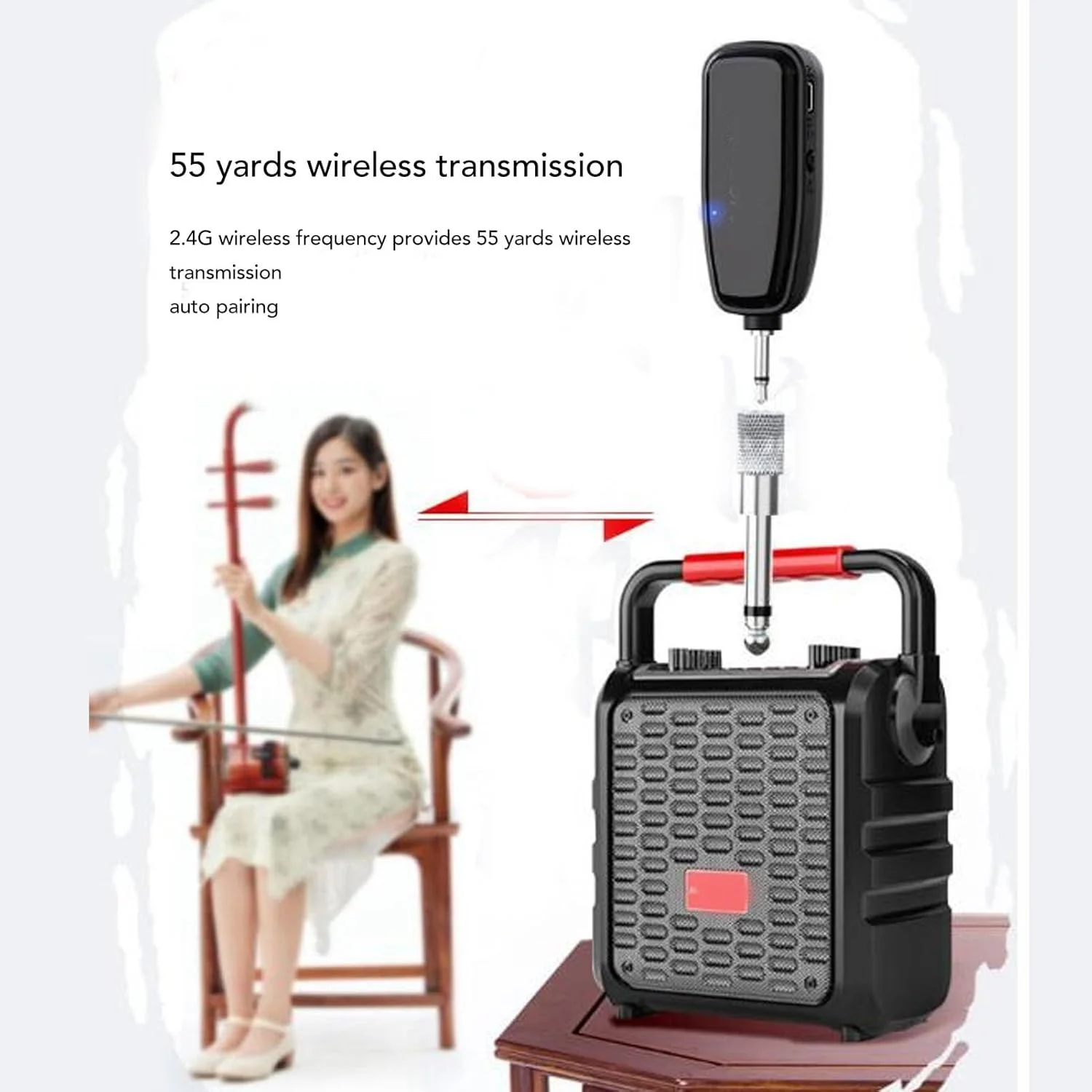 میکروفون ساز بی سیم CCYLEZ، میکروفون ویولن با کاهش نویز، جمع و جور قابل شارژ 12 ساعته، ضد تداخل، آداپتور 3.5 میلی متری به 6.35 میلی متری