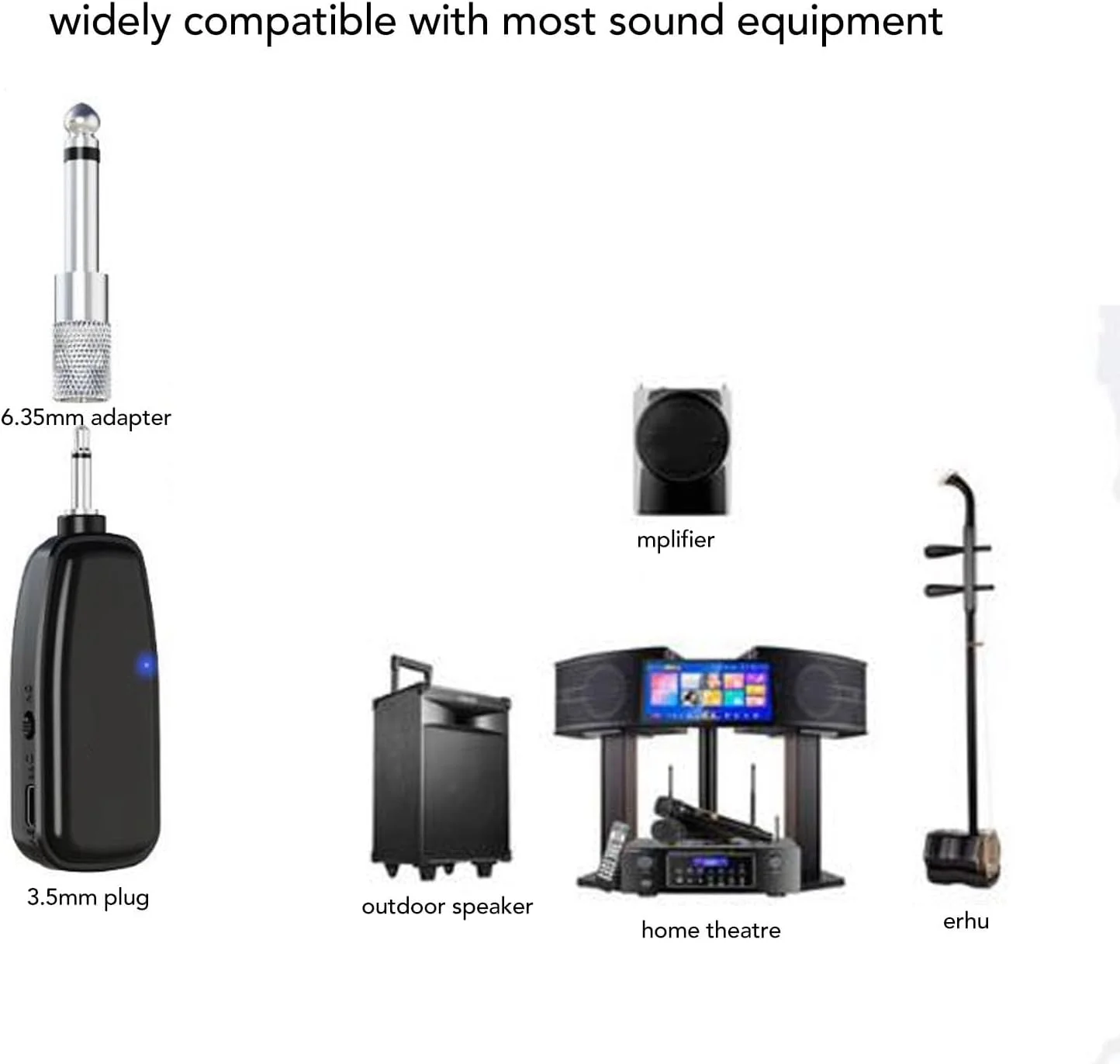 میکروفون ساز بی سیم CCYLEZ، میکروفون ویولن با کاهش نویز، جمع و جور قابل شارژ 12 ساعته، ضد تداخل، آداپتور 3.5 میلی متری به 6.35 میلی متری