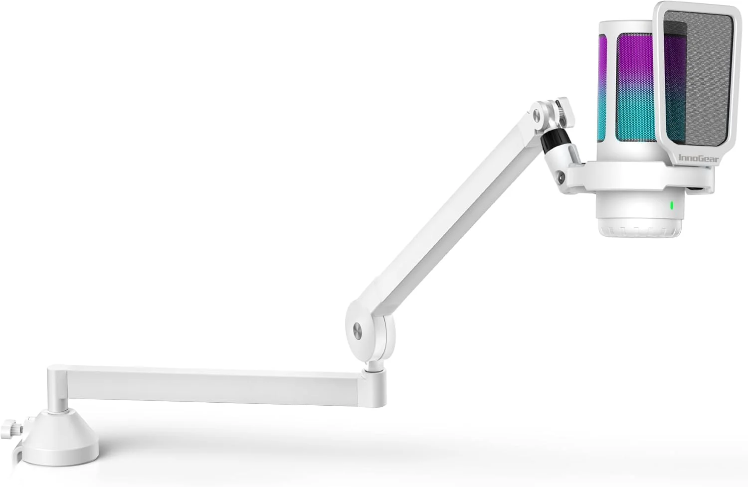 میکروفون گیمینگ USB اینوگیر، میکروفون کندانسور با بازوی بوم و جک هدفون RGB برای استریم، پادکست، ضبط صدا، کامپیوتر، یوتیوب، دیسکورد، PS4، PS5، سفید
