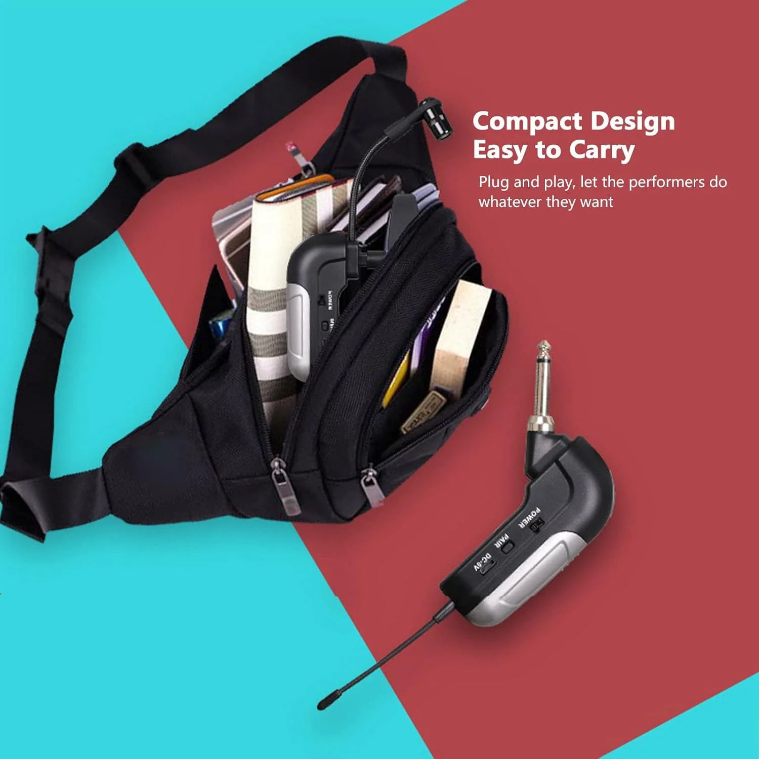 میکروفون ساز، میکروفون کندانسور گیره ای UHF، اتصال خودکار، طراحی انعطاف پذیر، میکروفون ساز گیره ای ثابت چرخان 360 درجه برای ساکسیفون ترومپت کلارینت ویولن